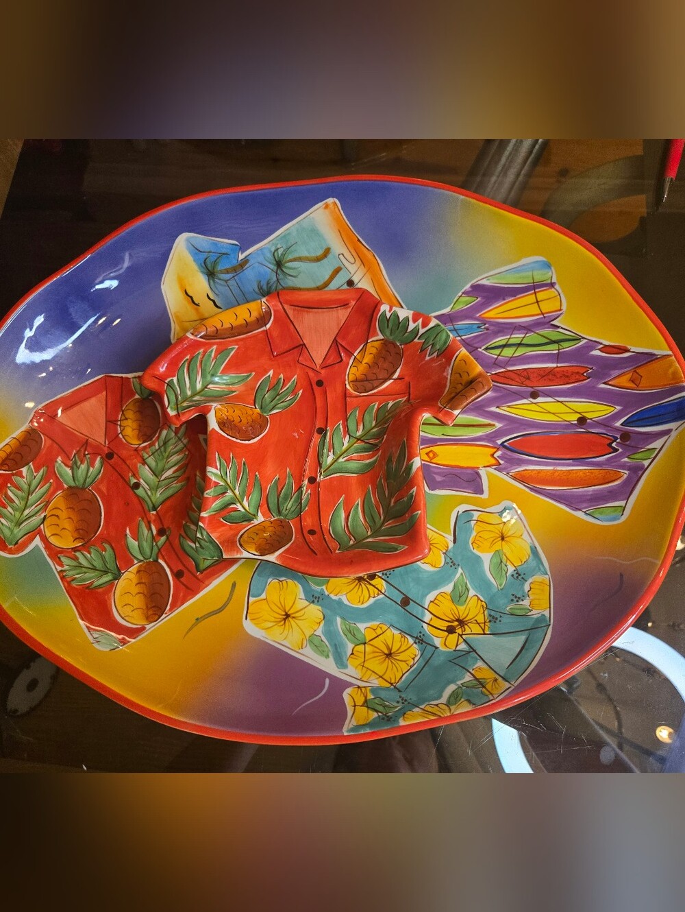 Clay Art Handpainted Hawaiian Shirt Tropical Chip And Dip Set